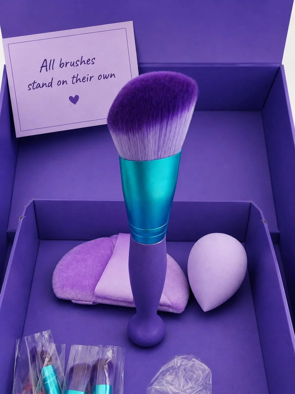 New 6-Pc Makeup Brush Set + Blender & Makeup Remover Puffs w/ Travel Bag